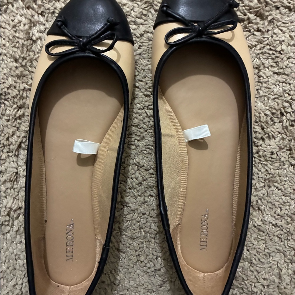 Merona Black and Tan Flats with Bow